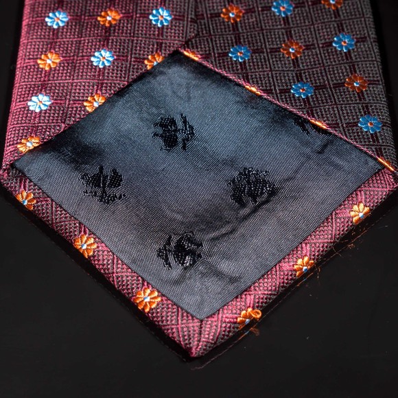 Brooks Brothers 100% Silk Tie Burgundy Orange Neat Men's Designer Necktie USA - Picture 3 of 5